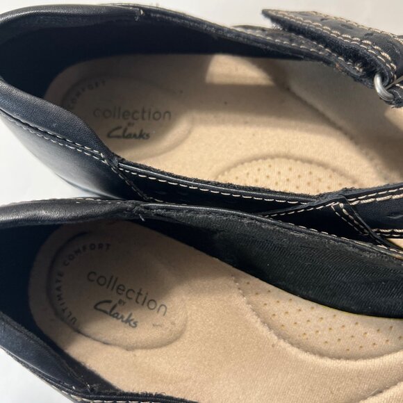 Clarks Black Leather Flats Size 10 - Picture 4 of 9